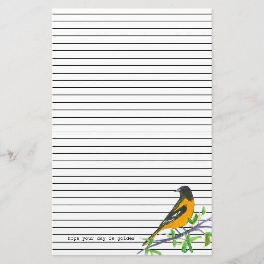Baltimore Oriole Golden Day Black Lined Briefpapier (Voorkant)