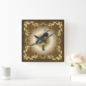 Baltimore Oriole ~ Golden Leaf Border ~ Brown/Tan~ Vierkante Klok (Huis)