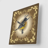 Baltimore Oriole ~ Golden Leaf Border ~ Brown/Tan~ Vierkante Klok (Hoek)