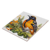 Baltimore Oriole op een tak van bessen Tegeltje (Zijkant)