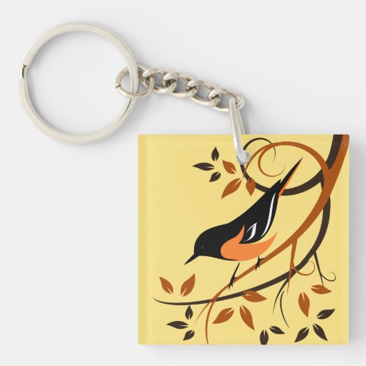 Baltimore Oriole Stylized Bird Design Sleutelhanger (Voorkant)
