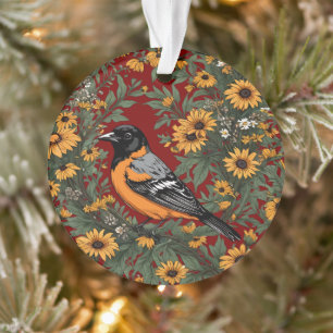 Baltimore Oriole Vogel En Black Eyed Susan Bloemen Ornament