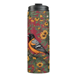 Baltimore Oriole Vogel En Black Eyed Susan Bloemen Thermosbeker