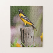Baltimore Oriole vrouw in bloemtuin Legpuzzel (Verticaal)