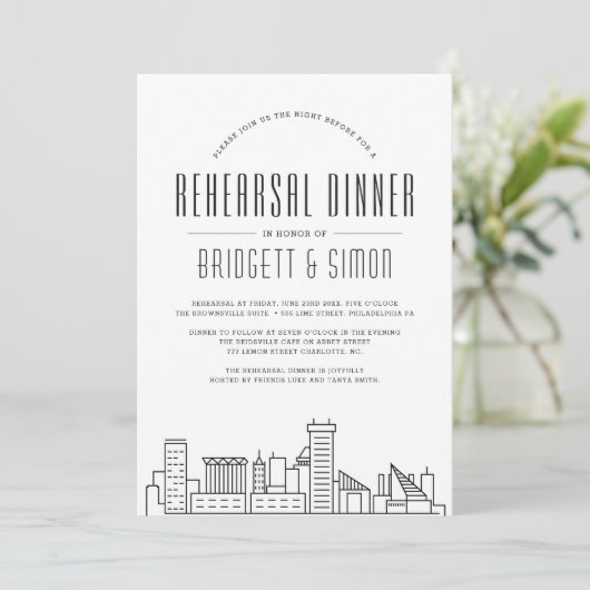 Baltimore Rehearsal Dinner | Skyline Invite Kaart (Staand voorkant)