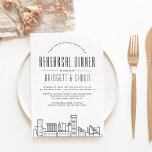 Baltimore Rehearsal Dinner | Skyline Invite Kaart<br><div class="desc">Een unieke repetitie diner uitnodiging voor een huwelijk vindt plaats in de prachtige stad Baltimore, Maryland. Deze uitnodiging bevat een gestileerde illustratie van de unieke skyline van de stad. Dit wordt gevolgd door uw repetitie diner informatie in een bijpassende open-line stijl. Aan de achterkant van de uitnodiging zit een diepe...</div>