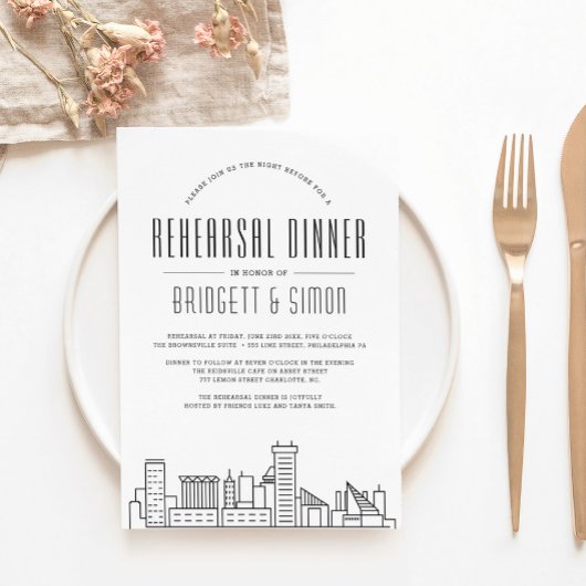 Baltimore Rehearsal Dinner | Skyline Invite Kaart