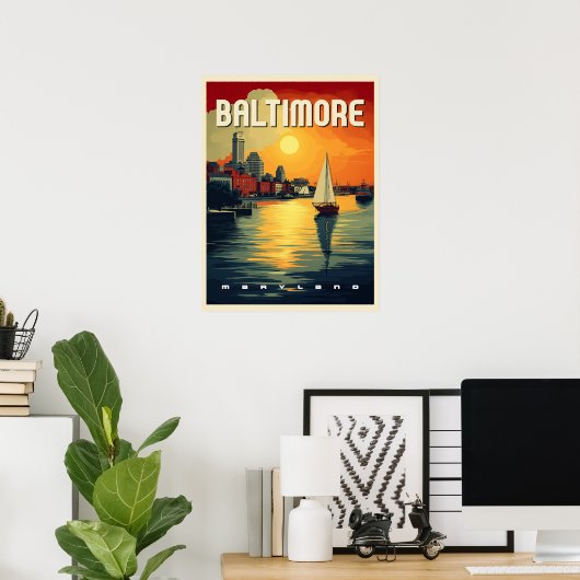 Baltimore Retro Reizen Poster (Thuiskantoor)
