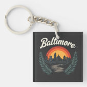 Baltimore Retro Skyline met zonsondergang Sleutelhanger (voorkant)