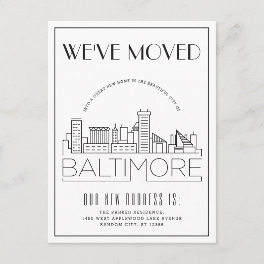 Baltimore Silhouet Moderne Deco Adreswijziging Aankondigingskaart (Voorkant)