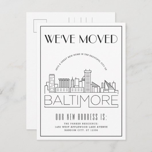 Baltimore Silhouette Moderne Deco Adreswijziging Aankondigingskaart (Voorkant / Achterkant)