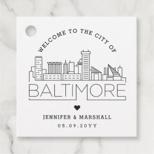 Baltimore Skyline Bruiloft Welkom Favor Bedankjes Labels
