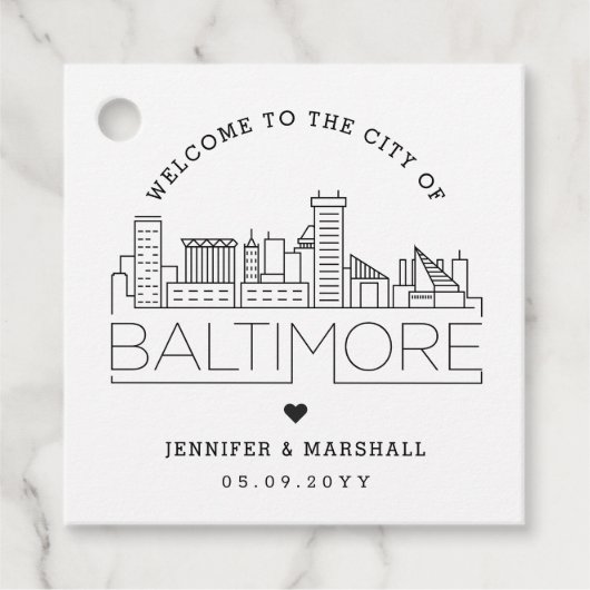 Baltimore Skyline | Bruiloft Welkom Favor Bedankjes Labels (Voorkant)