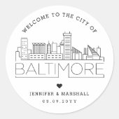 Baltimore Skyline | Bruiloft Welkom Favor Ronde Sticker (Voorkant)