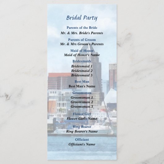 Baltimore Skyline en Harbour Wedding Programme Programmakaart (Achterkant)