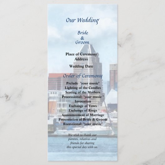 Baltimore Skyline en Harbour Wedding Programme Programmakaart (Voorkant)