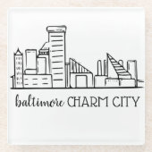 Baltimore Skyline Glazen Onderzetter (Voorkant)