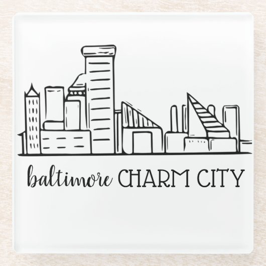 Baltimore Skyline Glazen Onderzetter (Voorkant)