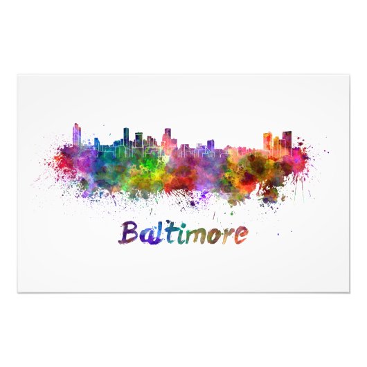 Baltimore skyline in watercolor foto afdruk (Voorkant)