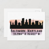 Baltimore Skyline Latitude en Lengtegraad Briefkaart (Voorkant / Achterkant)