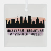 Baltimore Skyline Latitude en Lengtegraad Glas Ornament (Achterkant)