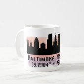 Baltimore Skyline Latitude en Lengtegraad Koffiemok (Voorkant links)