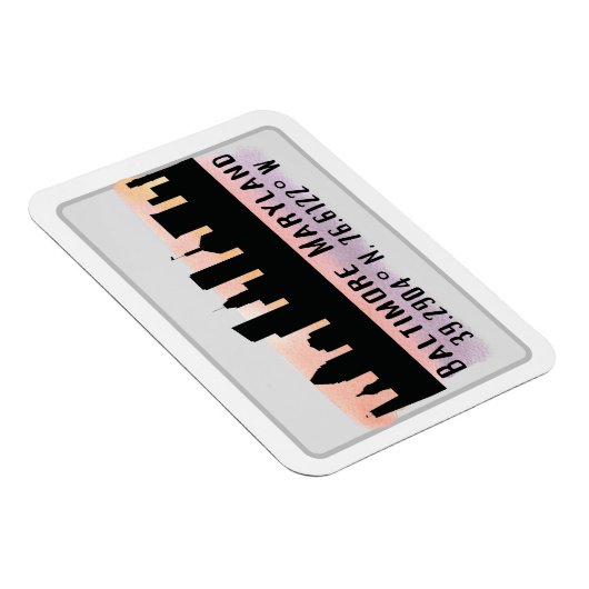 Baltimore Skyline Latitude en Lengtegraad Magneet (Rechterzijde)