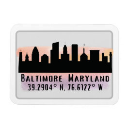 Baltimore Skyline Latitude en Lengtegraad Magneet