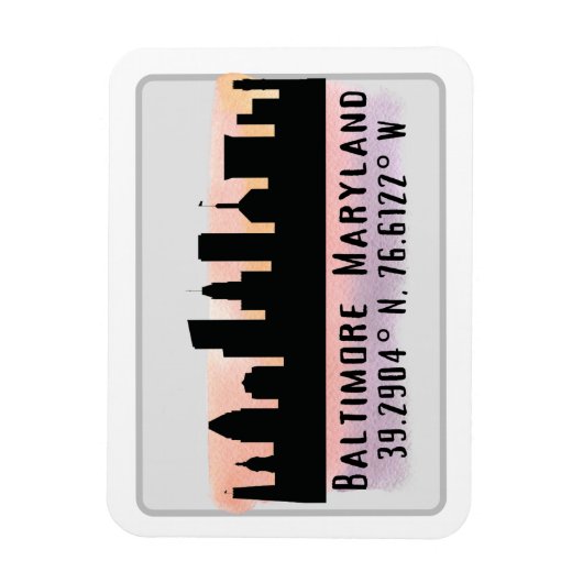 Baltimore Skyline Latitude en Lengtegraad Magneet (Verticaal)