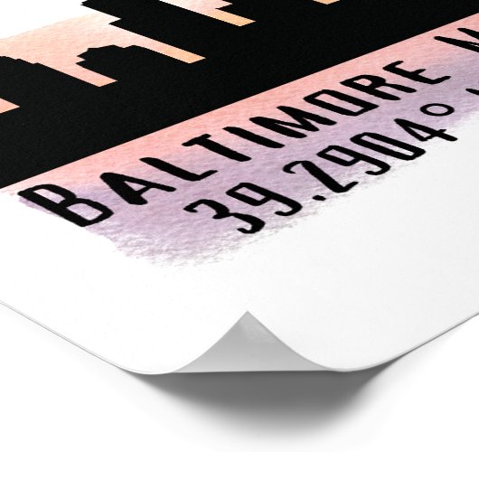Baltimore Skyline Latitude en Lengtegraad Poster (Hoek)