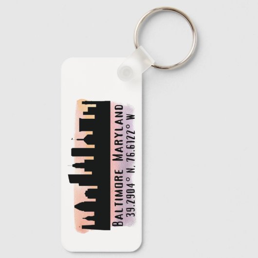 Baltimore Skyline Latitude en Lengtegraad Sleutelhanger (Achterkant)