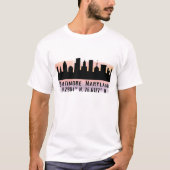 Baltimore Skyline Latitude en Lengtegraad T-shirt (Voorkant)