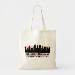 Baltimore Skyline Latitude en Lengtegraad Tote Bag