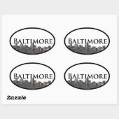 Baltimore Skyline met Baltimore in de lucht Ovale Sticker (Vel)
