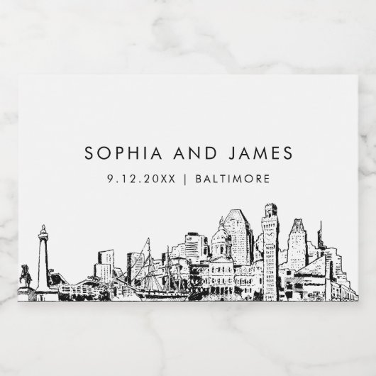 Baltimore Skyline Mini Sparkling Wijnetiket (Enkel label)