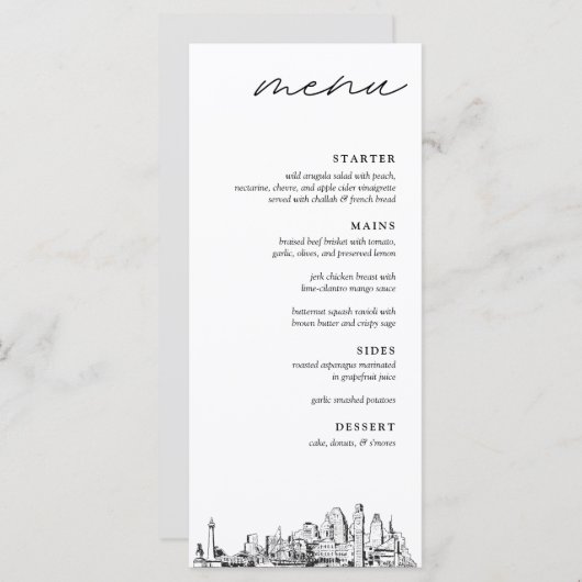 Baltimore Skyline Modern huwelijksdiner Menu (Voorkant / Achterkant)