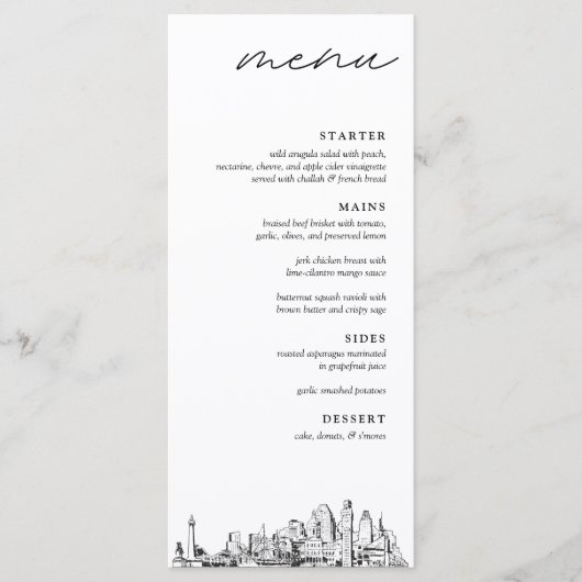 Baltimore Skyline Modern huwelijksdiner Menu (Voorkant)