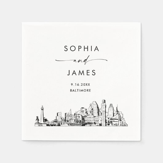 Baltimore Skyline Moderne bruiloft Cocktail Servet (Voorkant)