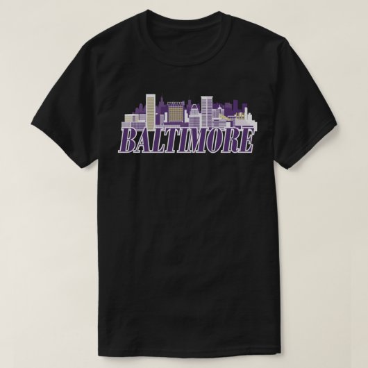 Baltimore Skyline Tekst Paarse Goud T-shirt (Design voorkant)