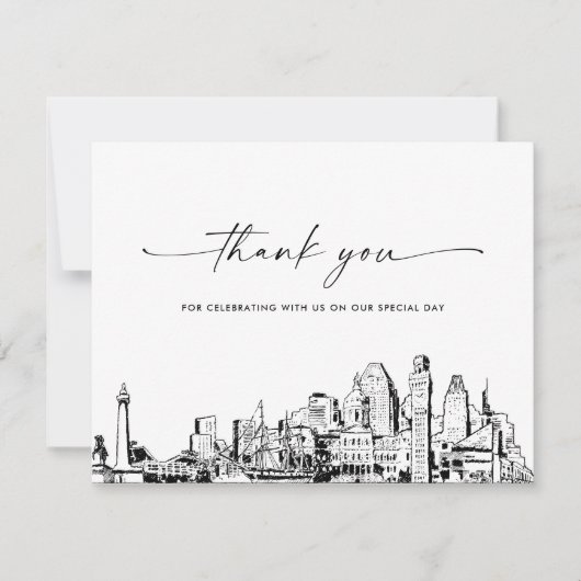 Baltimore Skyline trouwfoto dank u kaart (Voorkant)