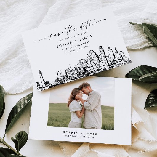 Baltimore Skyline Wedding Save the Date Kaart