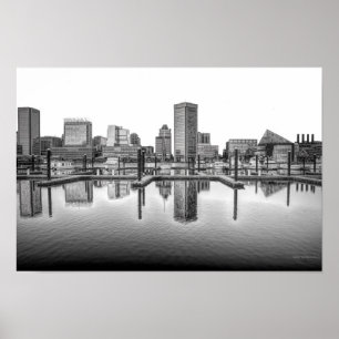 Baltimore Skyline - zwart en wit Poster
