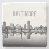 Baltimore Skyline - zwart en wit Stenen Onderzetter (Voorkant)