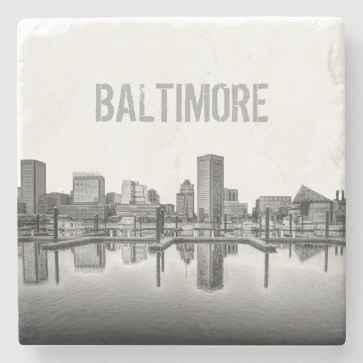 Baltimore Skyline - zwart en wit Stenen Onderzetter (Voorkant)