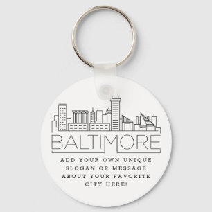 Baltimore Stylized Skyline  Aangepaste slogan Sleutelhanger