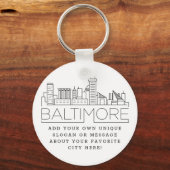 Baltimore Stylized Skyline | Aangepaste slogan Sleutelhanger (Voorkant)