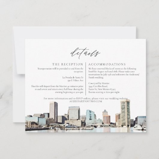 BALTIMORE Waterverf Skyline Reisgegevens Kaart (Voorkant)