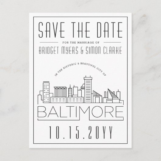 Baltimore Wedding | De gestileerde Veldlijn sparen Briefkaart (Voorkant)
