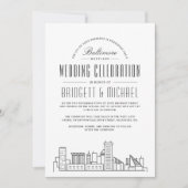 Baltimore Wedding | Moderne Deco Skyline Kaart (Voorkant)