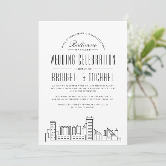 Baltimore Wedding | Moderne Deco Skyline Kaart (Staand voorkant)